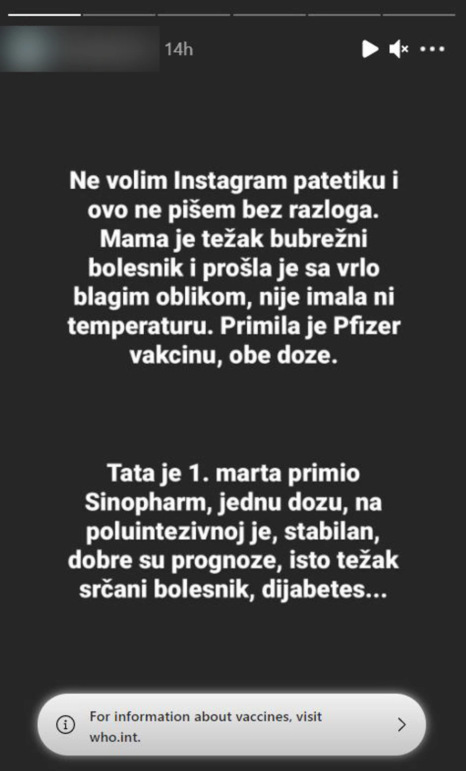 Objava Jelene S.S na Instagramu