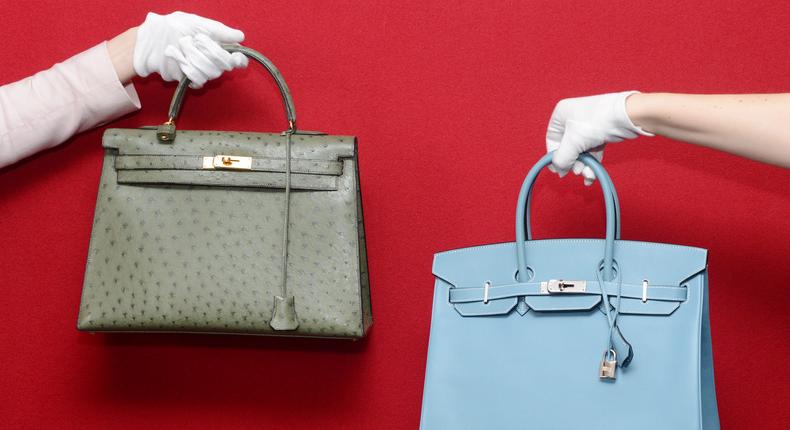 A Hermes Birkin (right) and a Herms Kelly (left) in a pre-auction photo.rune hellestad/Corbis via Getty Images