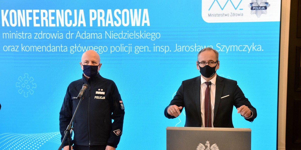 Minister zdrowia Adam Niedzielski (z prawej) i Komendant Główny Policji Jarosław Szymczyk.