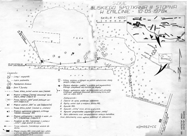 Szkic zdarzenia w Emilcinie opracowany przez Krzysztofa Drozda i Krzysztofa Piechotę 