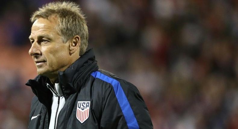 Former US men's national football coach Jurgen Klinsmann, seen in October 2016, was fired by the US Soccer Federation November 21, 2016