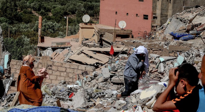 Rubble left behind by a 6.8 magnitude earthquake that hit near Marrakesh, Morocco.