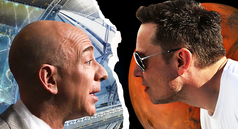 elon musk jeff bezos spacex blue origin mars space travel feud fighting 4x3