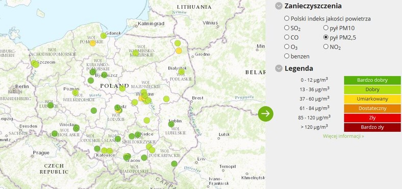 Stężenie pyłu PM2,5 - 2017 - 03 - 01 od godziny 9.00 do godziny 10.00