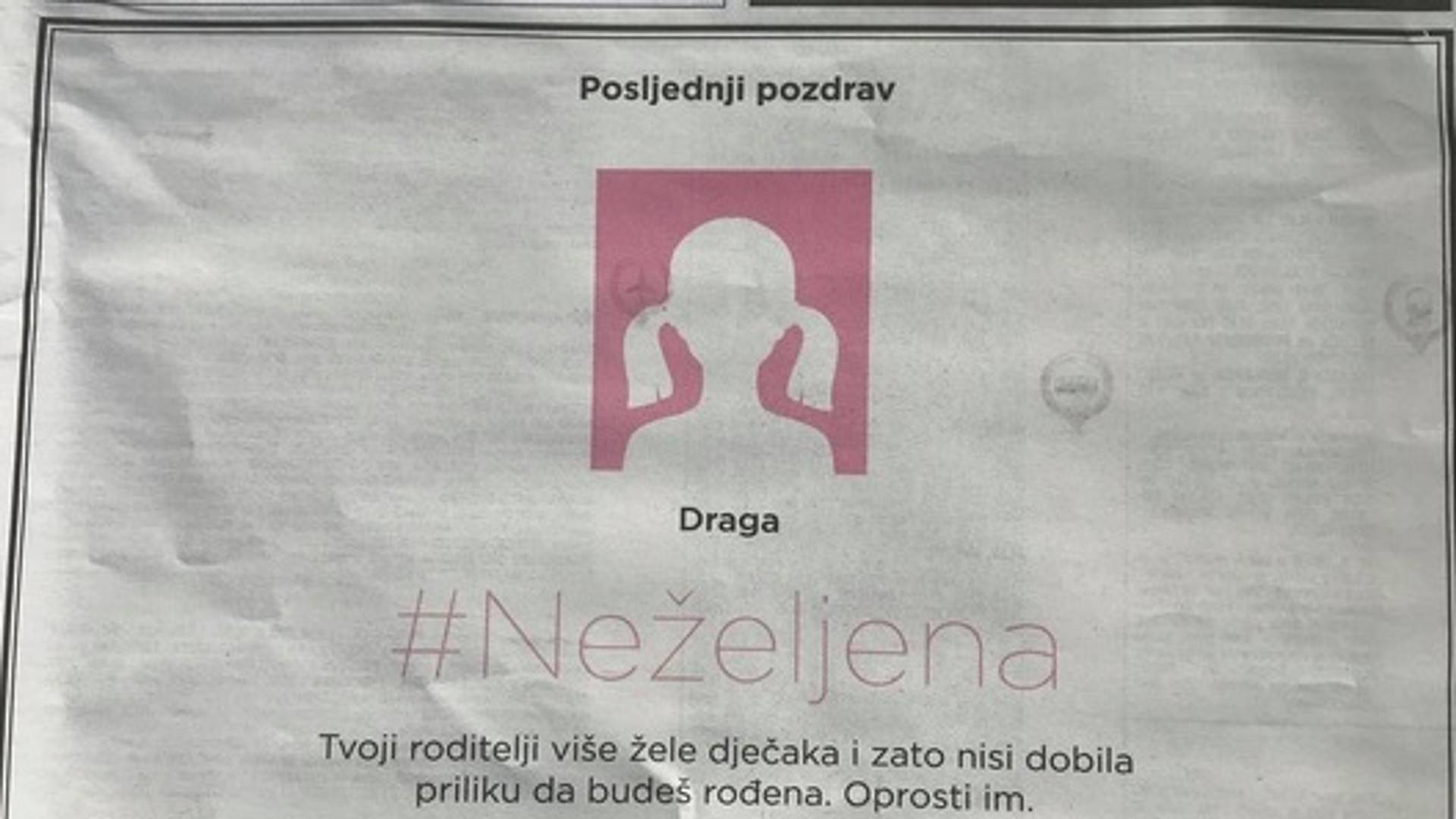 Čitulje neželjenim devojčicama kao deo kampanje u Crnoj Gori