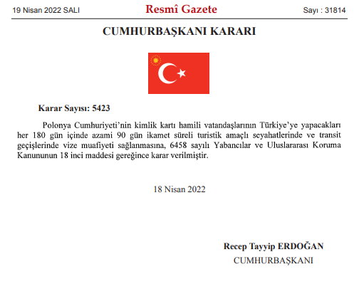 Dokument podpisany przez prezydenta Turcji