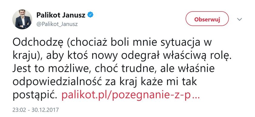 Wielu już o nim zapomniało. Palikot napisał pożegnanie