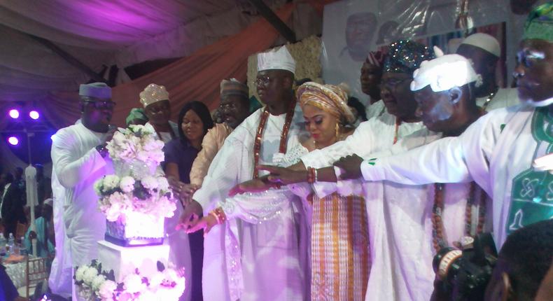 Fifth from the Right, Aare Ona Kakanfo of Yorubaland, Chief Gani Adams, cutting his 49th Birthday at Ikeja in Lagos on Wednesday, May 1, 2019 (NAN photos)