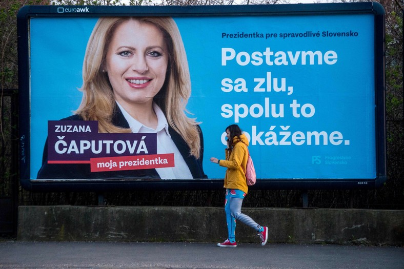 Bilbord wyborczy Czaputovej przed wyborami prezydenckimi w 2021 r.