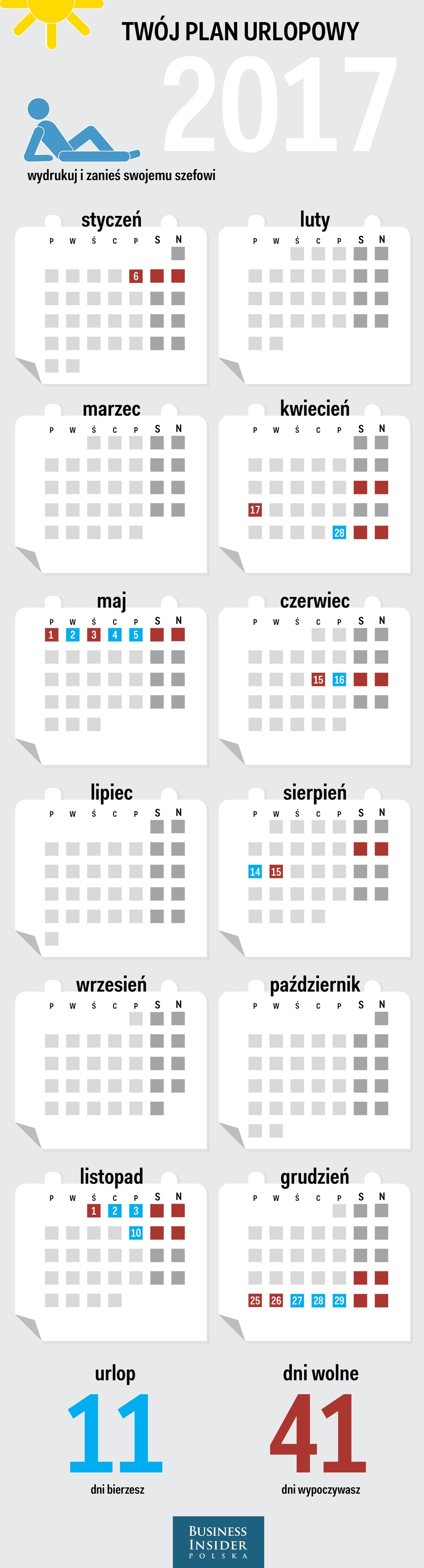 Długie weekendy w 2017 roku. Kiedy wziąć urlop lub wolne?