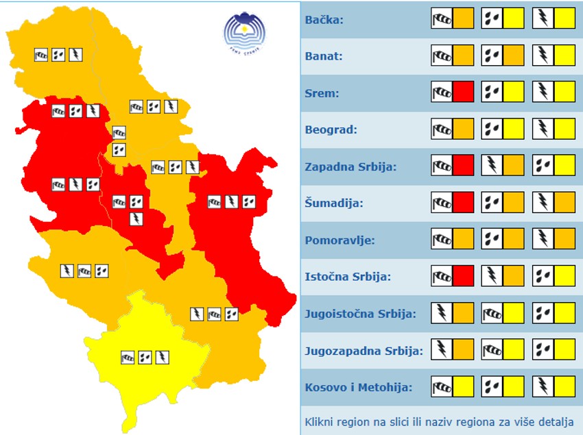 Meteoalarm za utorak, 12. maj
