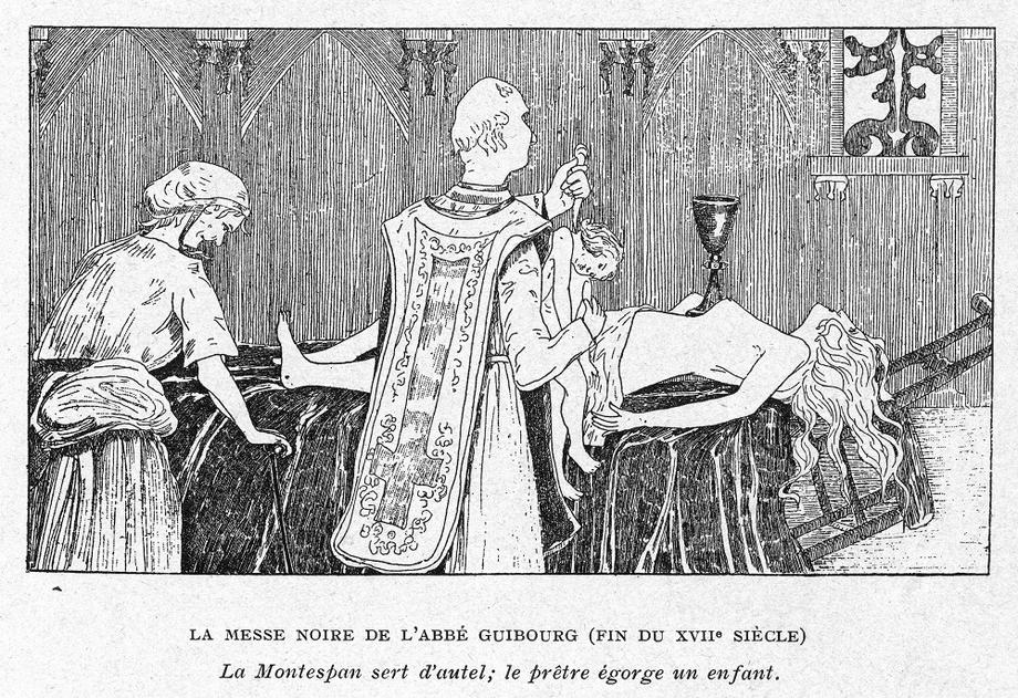 Ksiądz Guiborg w asyście czarodziejki La Voisin odprawia czarną mszę