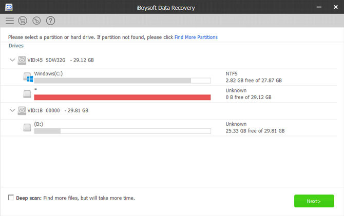 Główne okno programu do odzyskiwania danych - iBoysoft Data Recovery Pro