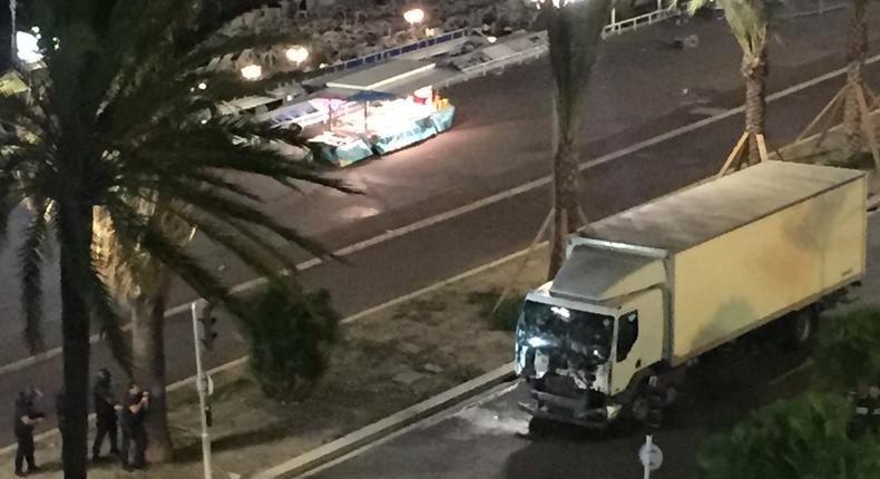 A picture of the truck that drove into the crowd in Nice