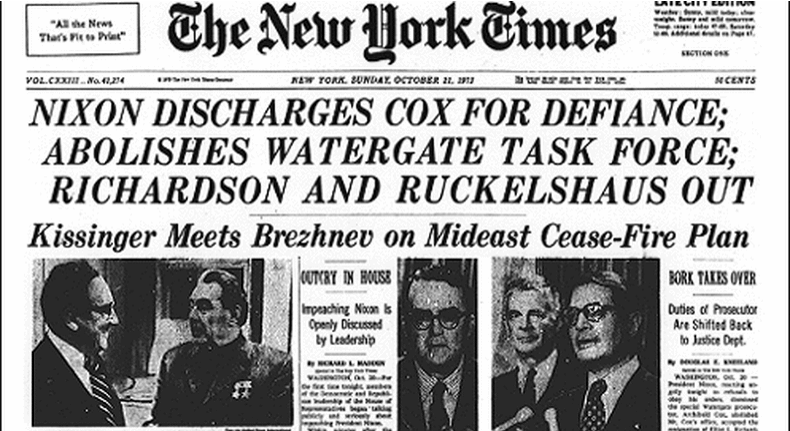 The New York Times front page on Oct. 21, 1973