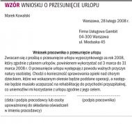 Wzór wniosku o przesunięcie urlopu