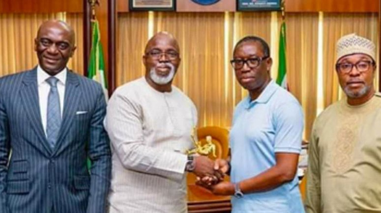 Amaju Pinnick (2nd from left) and Gov Okowa (2nd from left) at an event (ThisDay)