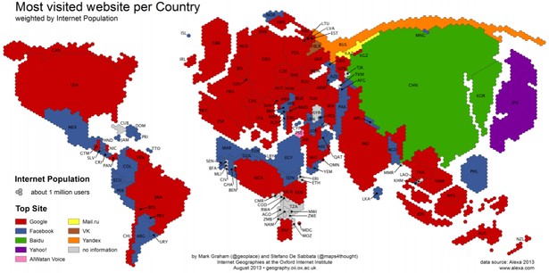 Internetowa mapa świata: Google z Facebookiem dzielą i rządzą