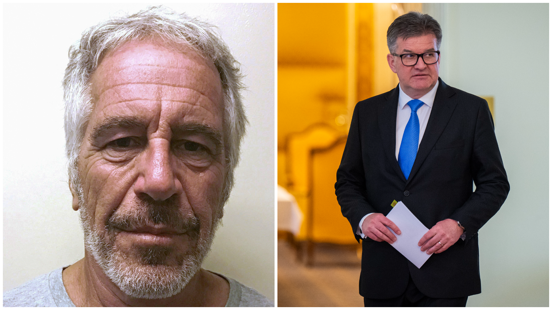 Sexuálny predátor Jeffrey Epstein na snímke z väzby a exminister zahraničia Miroslav Lajčák