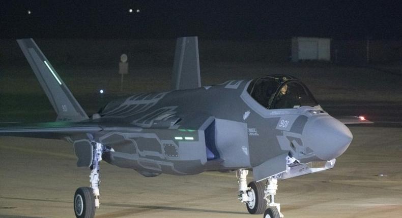 A F-35 fighter jet is seen after landing at the Israeli Nevatim Air force base in the Negev desert, near the southern city of Beersheva, on December 12, 2016