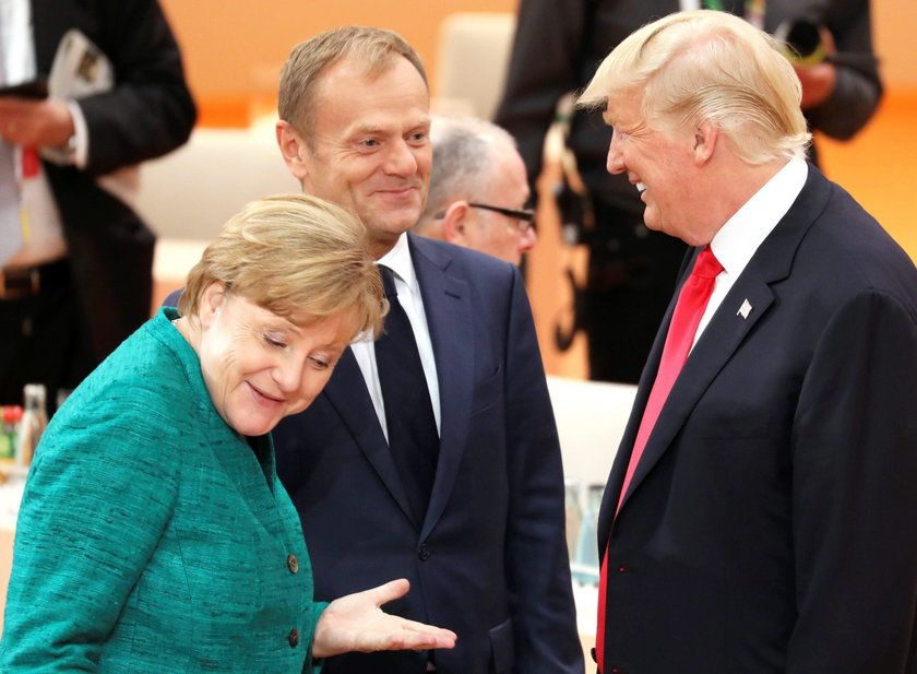 Angela Merkel, Donald Tusk i Donald Trump w Hamburgu