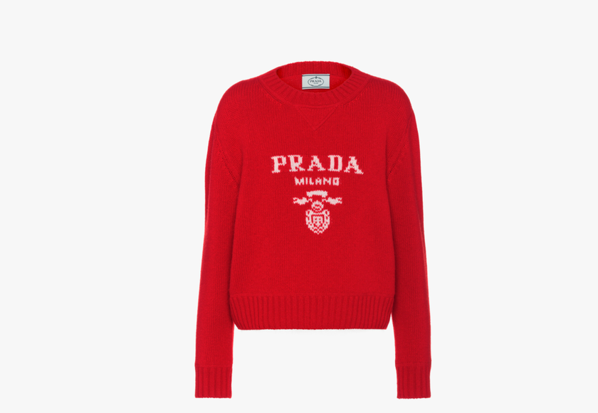 Pull à col roulé rouge en laine et cachemire de Prada, 1710 francs.