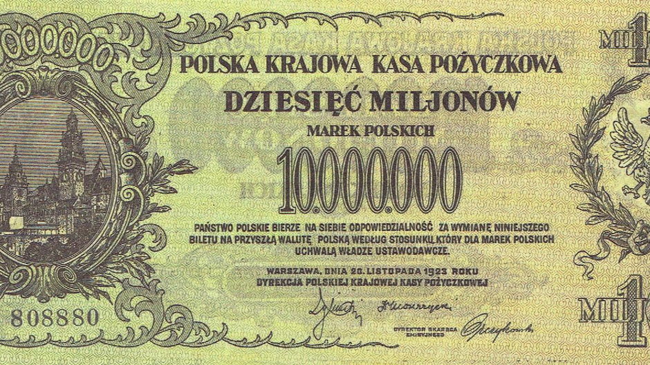 Banknot 10 mln mkp Polskiej Krajowej Kasy Pożyczkowej Emisja z dnia 20 listopada 1923 r.
