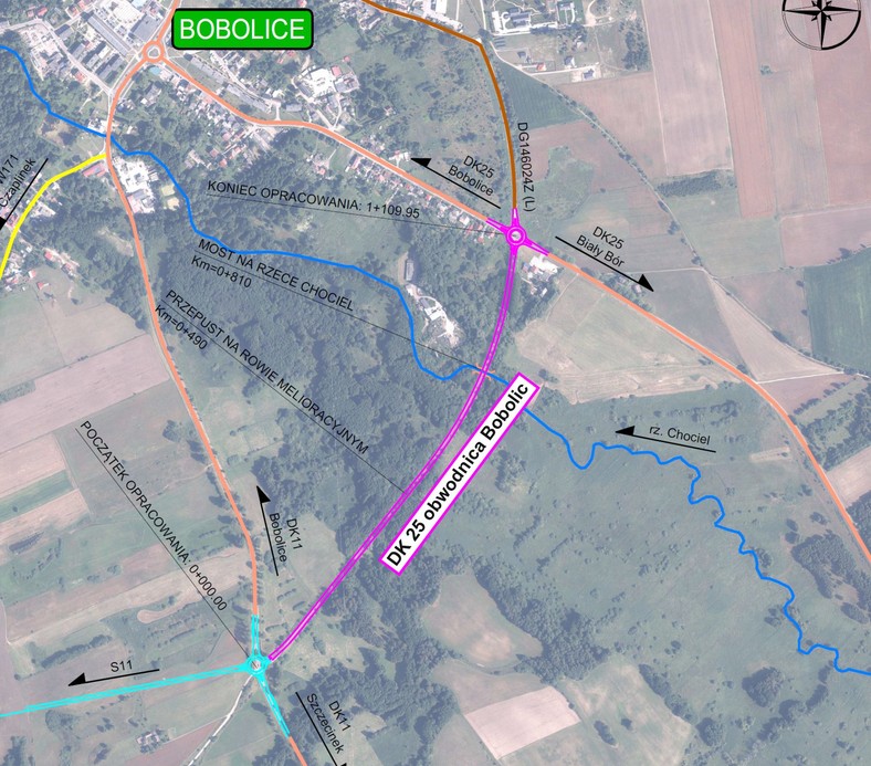 Plan orientacyjny obwodnicy Bobolic w ciągu DK25