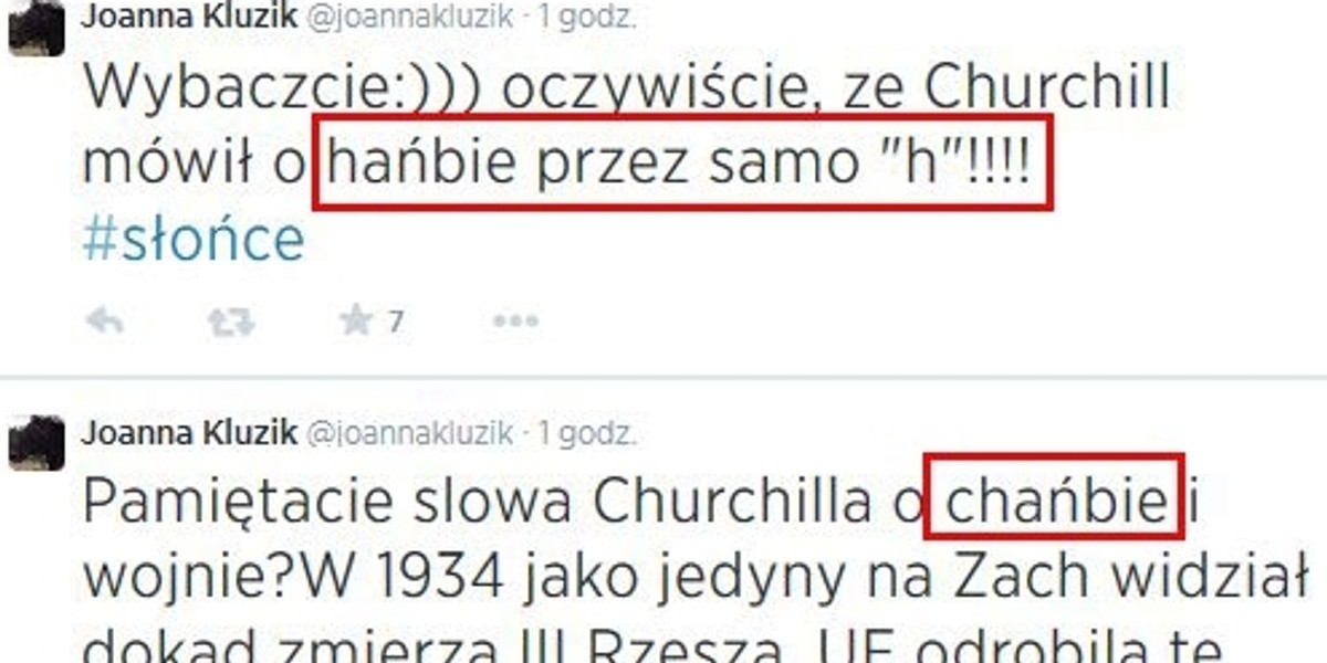 Joanna Kluzik Rostkowska na Twitterze napisała "hańba” przez ch