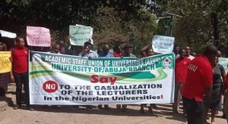 UniAbuja ASUU protest unpaid salaries.