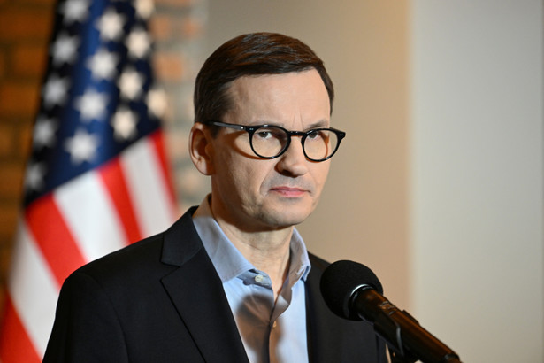 Premier Mateusz Morawiecki podczas konferencji prasowej po spotkaniu z sekretarzem stanu USA Antonym Blinkenem