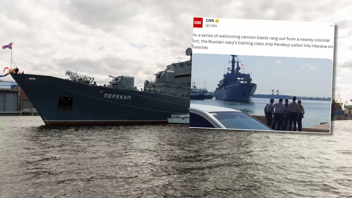 Rosyjski okręt wpłynął do portu w Hawanie (screen: Twitter/CNN)