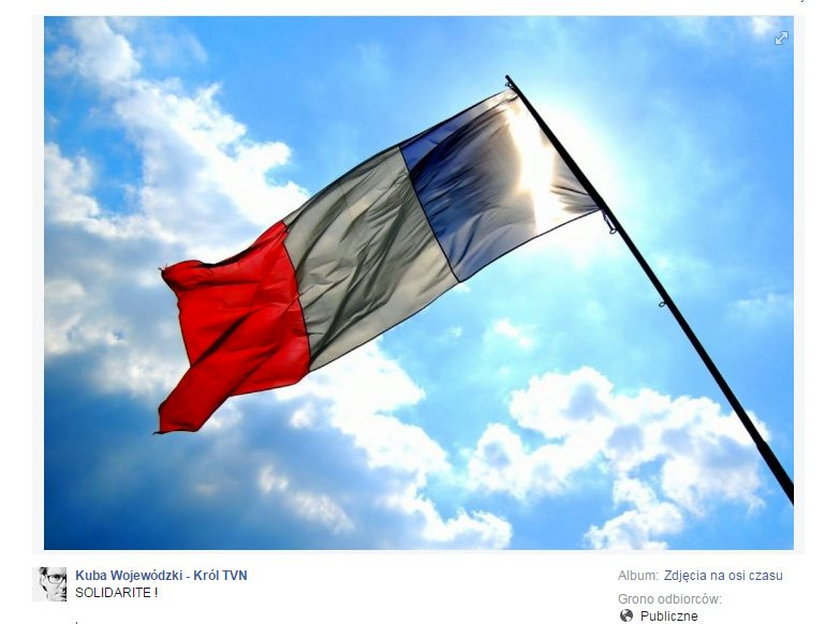 Kuba Wojewódzki zamieścił na swoim Facebooku francuską flagę