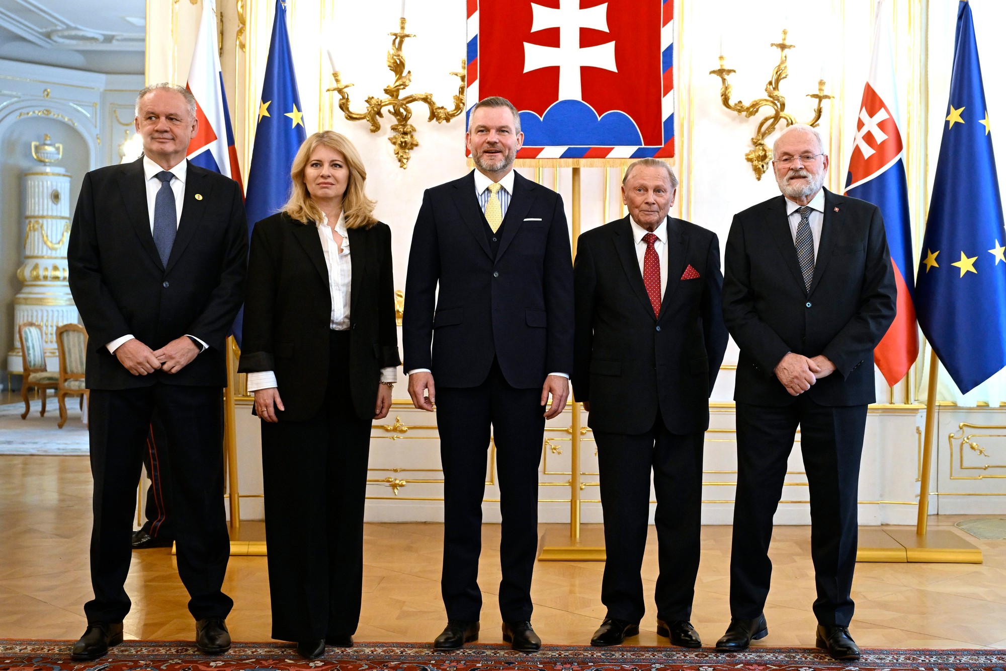 Zľava prezidenti Andrej Kiska, Zuzana Čaputová, Peter Pellegrini, Rudolf Schuster a Ivan Gašparovič.