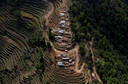 An aerial view of houses damaged by Saturday's earthquake is seen in Nuwakot