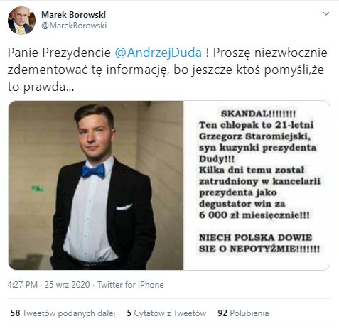 Wpis Marka Borowskiego na Twitterze