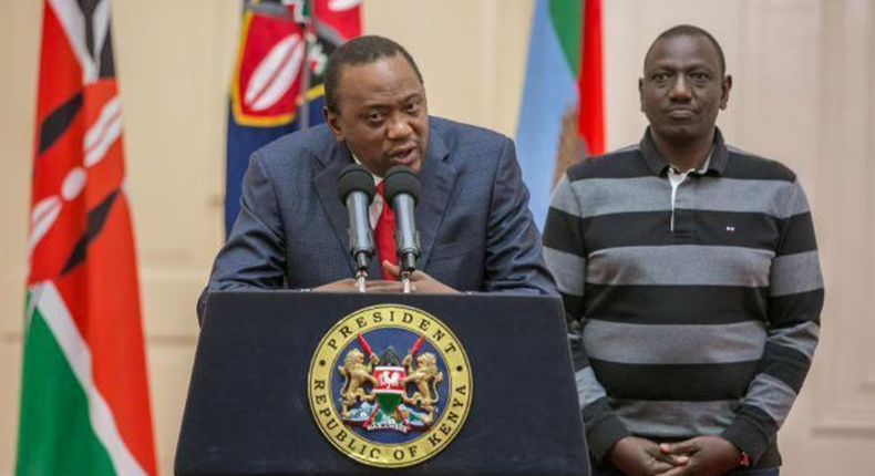 President Uhuru Kenyatta and his Deputy William Ruto during a speech from State House on September 1, 2017