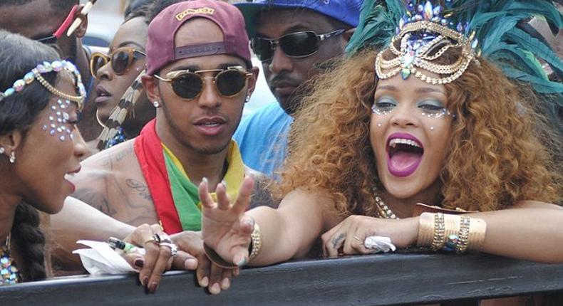 Rihanna and Lewis Hamilton at the Crop Over festival