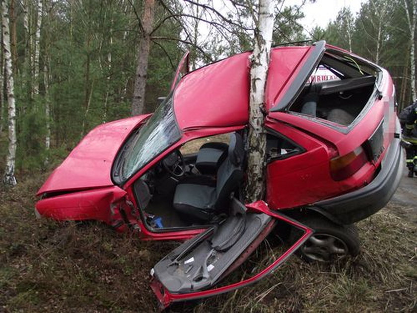 Auto owinęło się wokół drzewa