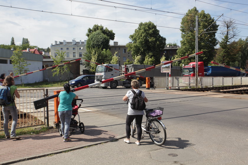 Na przejeździe kolejowym na Oruni prowadzone są pomiary czasu zamknięcia szlabanów