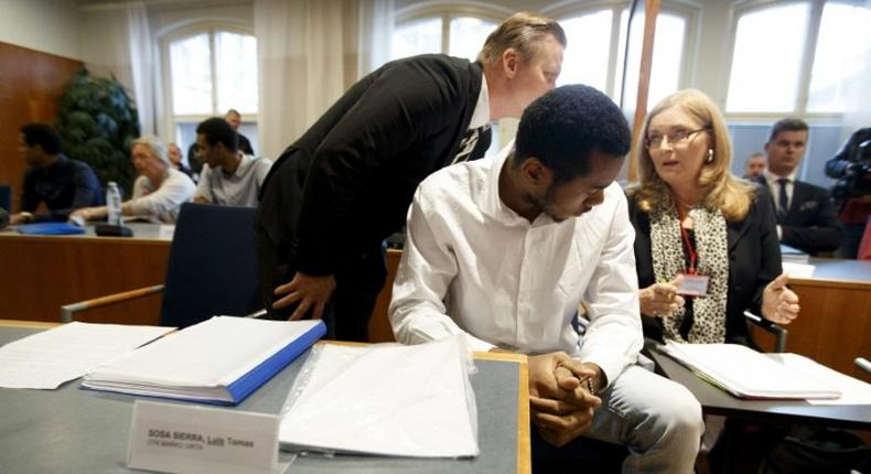 Cuban volleyball player Luis Sosa Sierra (front) was given a three-and-half year prison sentence after his 2016 trial in Tampere, Finland