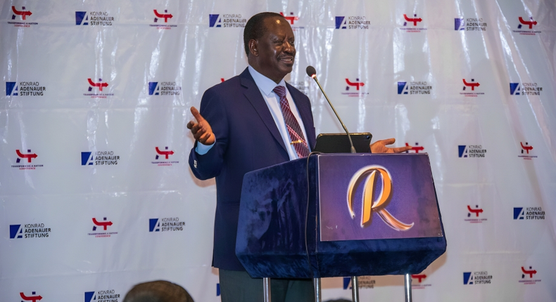 Azimio la Umoja One Kenya Coalition party leader Raila Odinga speaking during the during the ‘Transforming a Nation’ conference in Nairobi on Friday, November 10.