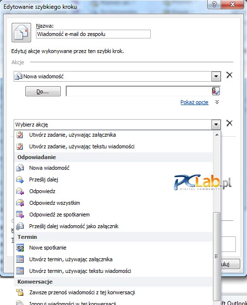 MS Outlook 2010 – przypisanie działania do „szybkiego kroku”