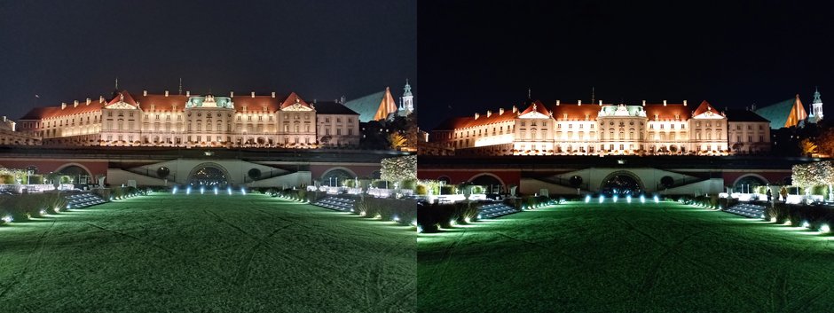 Porównanie zdjęcia wykonanego w modułem standardowym trybie Noc (po lewej) oraz w trybie automatycznym (kliknij, aby powiększyć)