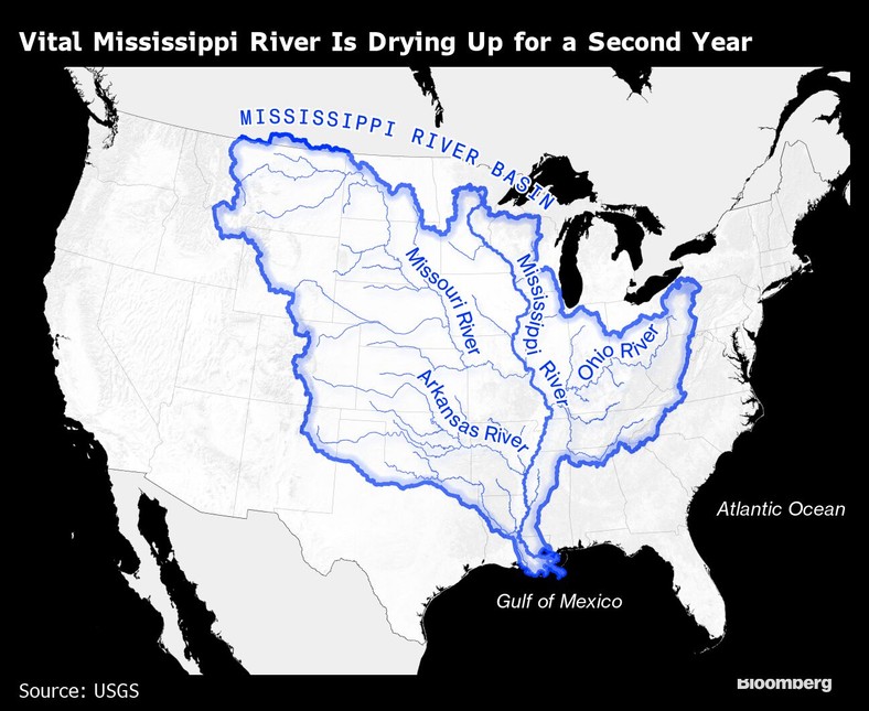 Witalna rzeka Mississippi wysycha drugi rok z rządu