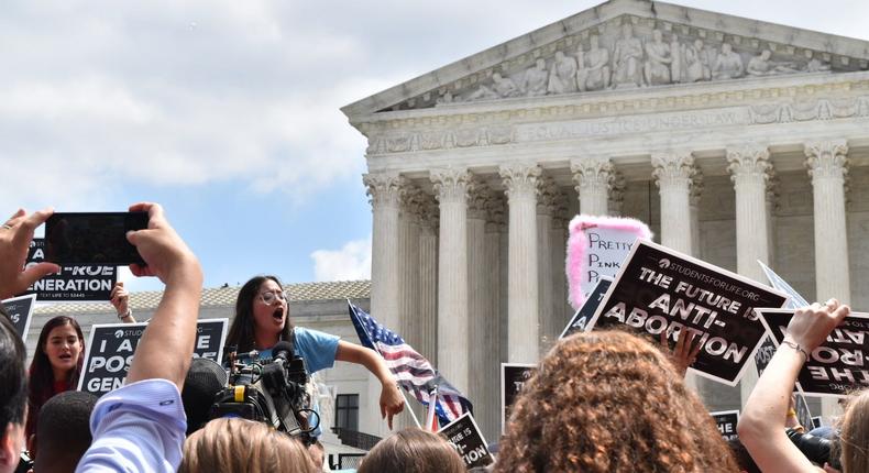 Protests outside of the Supreme Court after it overturned Roe v. Wade