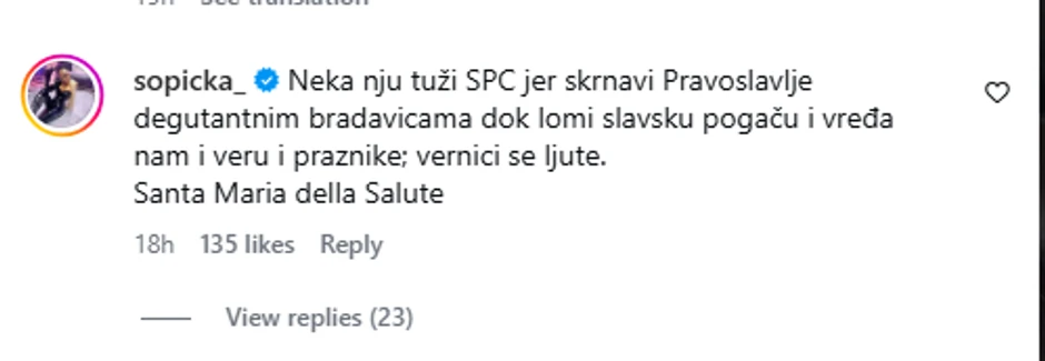 Ivana Šopić reagovala nakon što ju je tužila Stanija Dobrojević: "Nek je tuži SPC jer skrnavi pravoslavlje bradavicama"
