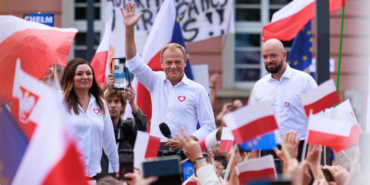 Donald Tusk z prezydentem Wrocławia Jackiem Sutrykiem.