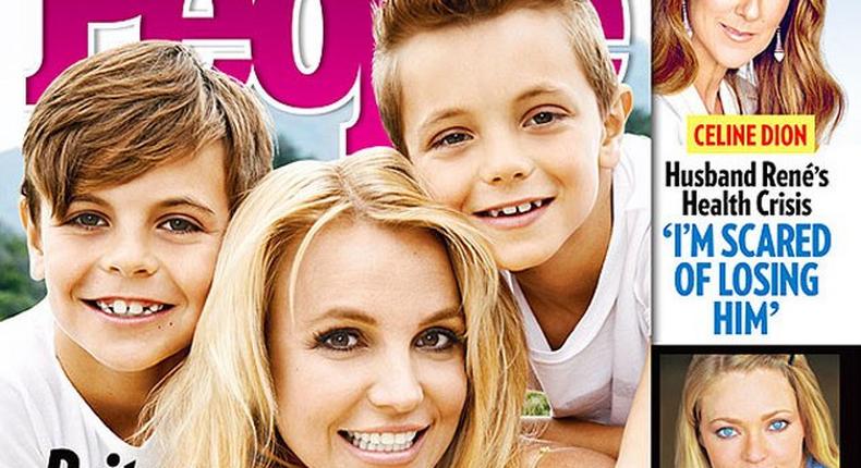 Britney Spears and her kids; Sean Preston Federline (9) and Jayden James Federline (8) cover People Magazine April 2015 issue