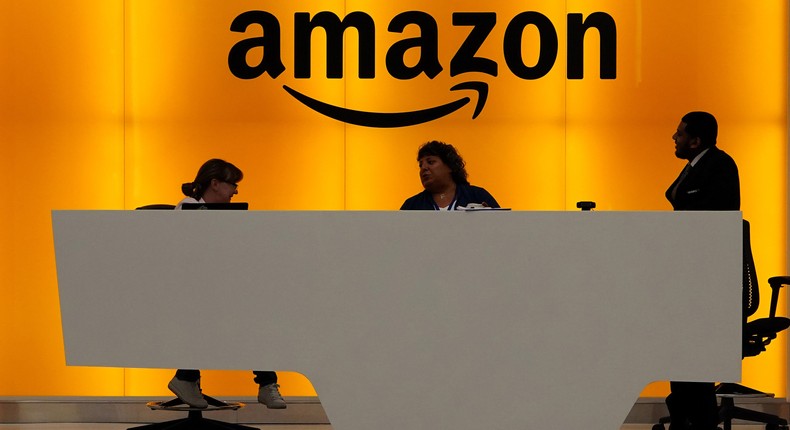 Amazon office front desk pictured in Manhattan, New York